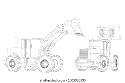 
Wheel bulldozer 3d illustration sketch