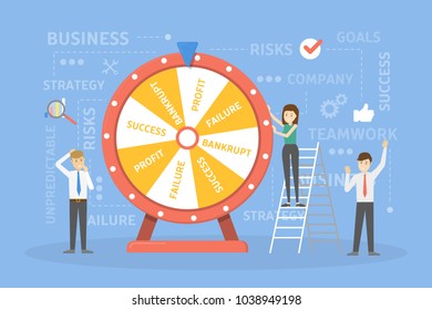 Wheel of business fortune. People gambling and gaming.