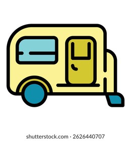 Wheel camp trailer icon. Outline wheel camp trailer vector icon color flat isolated