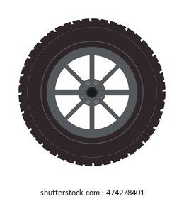 wheel car automobile circle machine part icon. Flat and Isolated design. Vector illustration