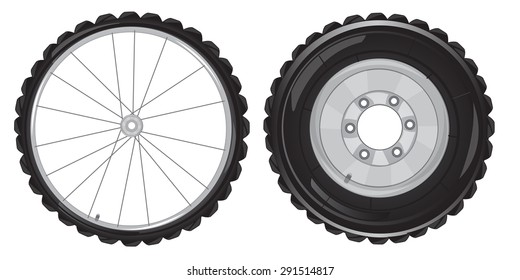 Wheel of the car and bicycle.Vector illustration