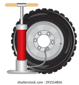 The Wheel of the car and manual pump.Vector illustration