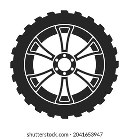 Icono del vector del vehículo de la rueda.Icono del vector negro aislado en el coche de la rueda de fondo blanca.