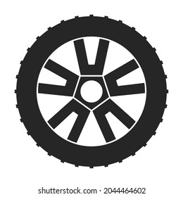 Icono del vector del vehículo de la rueda.Icono del vector negro aislado en el coche de la rueda de fondo blanca.