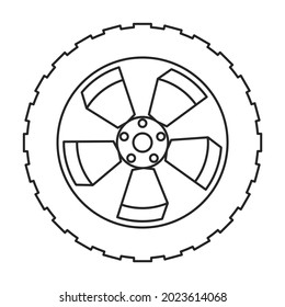 Icono del vector del vehículo de la rueda.Icono del vector de contorno aislado en el coche de la rueda de fondo blanca.