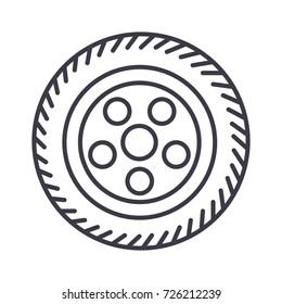 wheel car vector line icon, sign, illustration on background, editable strokes