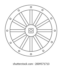 Wheel cart vector outline icon. Vector illustration wood cartwheel on white background. Isolated outline illustration icon of wood wheel cart.