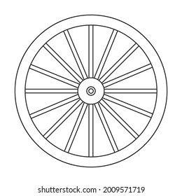 Vektorsymbol des Radkartons. Vektorgrafik Holzrad auf weißem Hintergrund. Einziger Umriss-Icon des Holzradkarren.