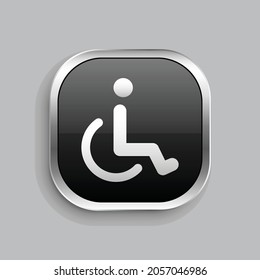 wheel chair icon design. Glossy Button style rounded rectangle isolated on gray background.. Vector illustration