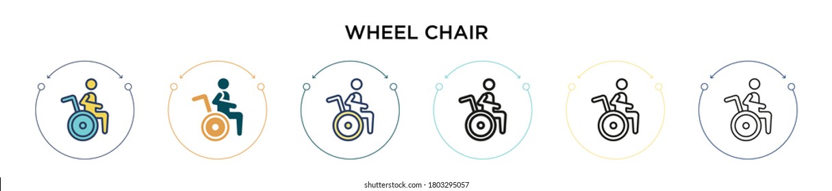 Rollstuhl-Icon in vollem, dünnen Linie, Umriss und Strich-Stil. Vektorgrafik von Vektorgrafiken mit zwei bunten und schwarzen Rollstuhlbildern kann für mobile, i, web-basierte