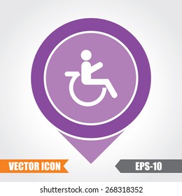 Wheel Chair Icon On Map Pointer. Eps.-10.
