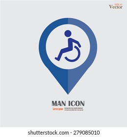 Wheel Chair Icon On Map Pointer.wheel chair.vector illustration.