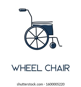 wheel chair  minimalist out line hand drawn medic flat icon illustration