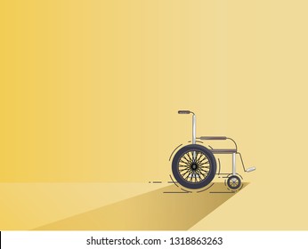 Wheel chair park in front of old yellow wall with shadow.Nobody.Disable minimal concept.  