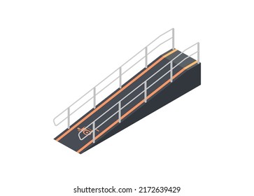 Wheel Chair Ramp. Simple Flat Illustration In Isometric View.
