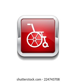 Wheel Chair Red Vector Icon Button
