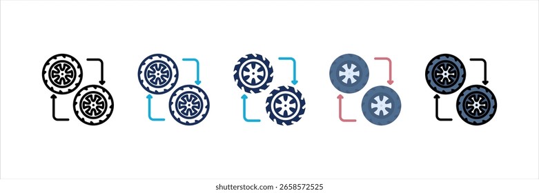 Juego de iconos de estilo múltiple de cambio de rueda