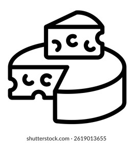 Wheel of cheese with slice line icon, culinary cooking concept. Vector graphics. Sliced cheese, dairy product sign on white background, style mobile or design