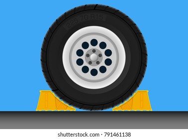 Wheel chock car parking brake loading dock equipment safety device truck prevent movement road stopper slip svg