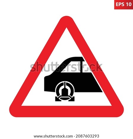 Wheel clamp warning sign. Vector illustration of red triangle sign with wheel lock icon inside. Clamping zone symbol. Caution illegal parking will be penalized. Do not park.