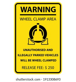 Wheel clamping warning sign - no parking, car wheel clamp symbol