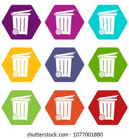 Wheel container icons 9 set coloful isolated on white for web