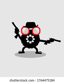 WHEEL COWBOY WITH TWO GUNS VECTOR