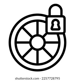 Wheel cycling lock icon outline vector. Key secure. Safety bicycle