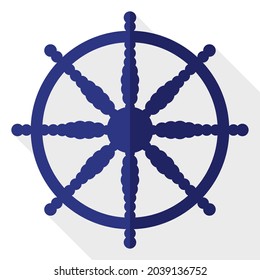 Rueda del símbolo dharma -o Dharmachakra- en estilo plano y sombra larga.