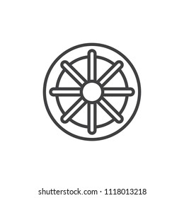 Wheel of Dharma outline icon. linear style sign for mobile concept and web design. Buddhism and Hinduism simple line vector icon. Dharmachakra symbol, logo illustration. Pixel perfect vector graphics
