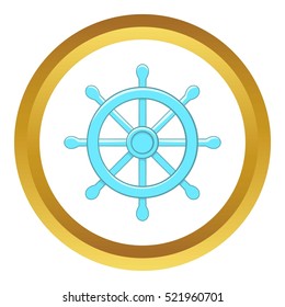 Wheel of Dharma vector icon in golden circle, cartoon style isolated on white background