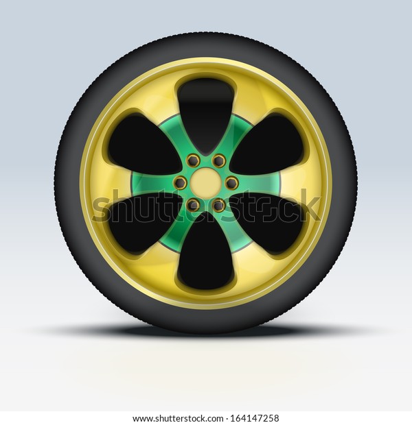 Wheel disk of sports racing car. Multicolor\
metal and exclusive painting. Vector illustration, premium design.\
Isolated on background.