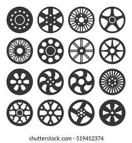 Wheel Disks or Rims Icon Set. Vector