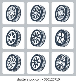 Wheel disks and tires vector icon set