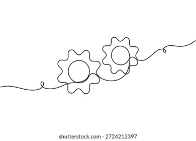 Icono de engranaje doble de rueda continua una línea dibujando sobre fondo blanco Ilustración vectorial de contorno de símbolo de tecnología minimalista de arte único