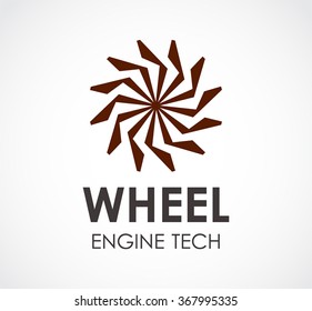Wheel engine of technology abstract vector and logo design or template power energy business icon of company identity symbol concept