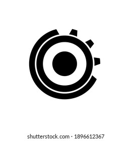 wheel and eye symbol icon, with simple solid outline