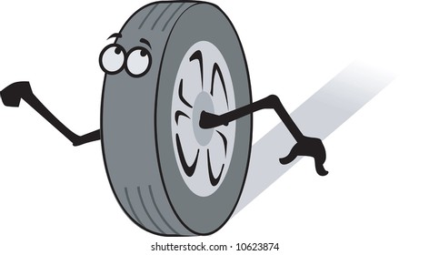 a wheel with eyes balancing with it’s hand	