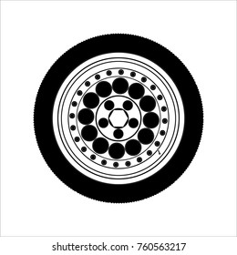 Wheel for the fast car on the road. Vector illustration.
