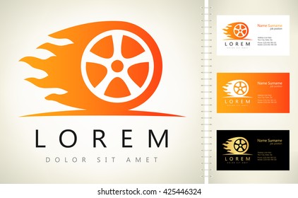 Wheel in Fire flame logo vector