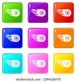 Wheel fire icons set 9 color collection isolated on white for any design