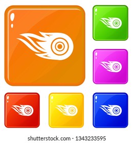 Wheel fire icons set collection vector 6 color isolated on white background