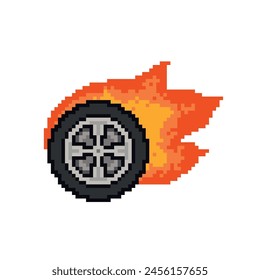 rueda fuego carretera pixel art