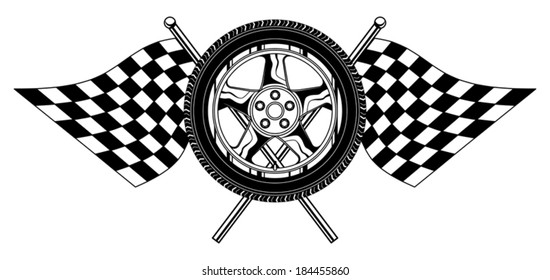 Wheel With Flags is an illustration of a wheel with racing flags design. Great for t-shirts designs and other automobile racing designs.