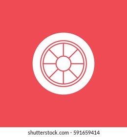 Wheel Flat Icon On Red Background