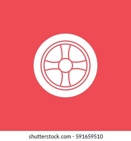 Wheel Flat Icon On Red Background