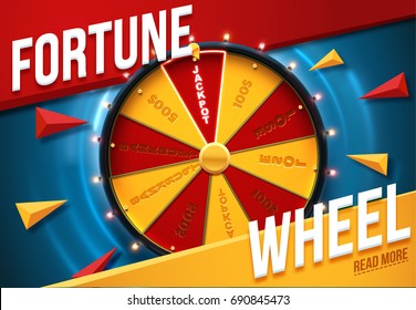 wheel of fortune 3d object isolated on blue background place for text
