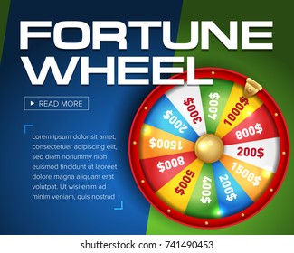 wheel of fortune 3d object isolated on blue background place for text