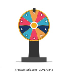 Wheel of fortune with business icons set, vector illustration