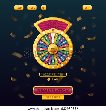 Wheel of fortune with buttons registration and menu, help for gamble casino user menu interface or UI web design. Betting and gambling, winner and risk game